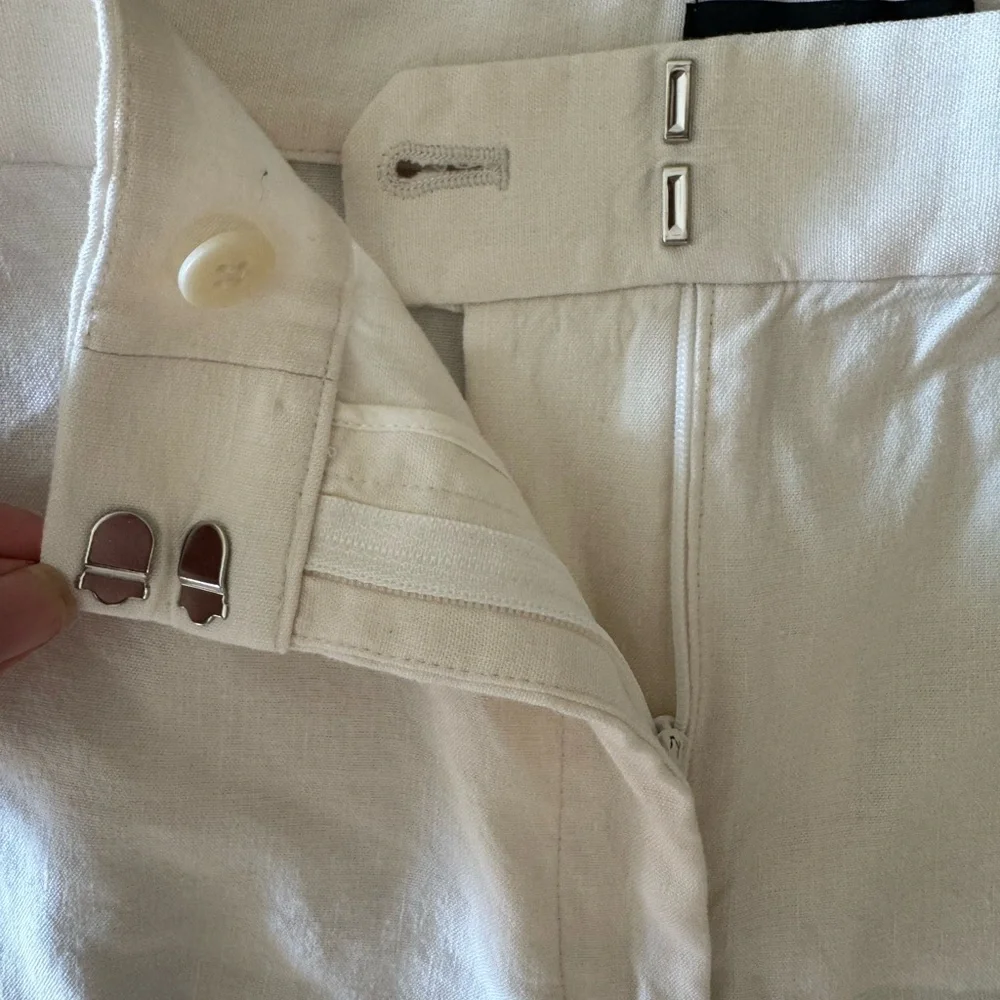 Theory Linen Blend Wide Leg Pants Cream High Rise Minimalist Size 4 - Picture 5 of 8